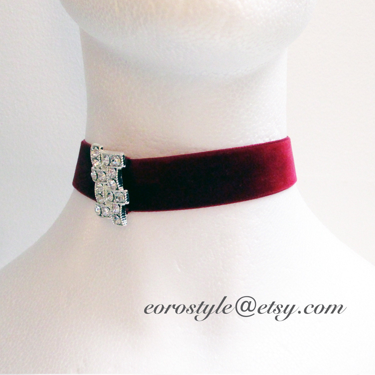 Red Velvet Choker Rhinestone Choker Black Choker by eorostyle
