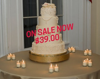 SALE Gold Cake Stand 16 inch "Gold Floral Leaf"