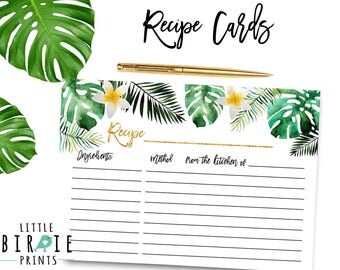 TROPICAL BRIDAL SHOWER Recipe cards Pineapple Bridal Shower recipe cards Hawaiian Bridal shower game Palm leaves recipe cards