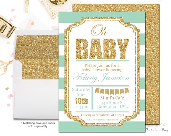Boys Baby Shower Invitation Printable or Printed - Baby Shower Invitation Boy - Boy Baby Shower Invite - Oh Baby Invitation - Gold & Green Il_570xn