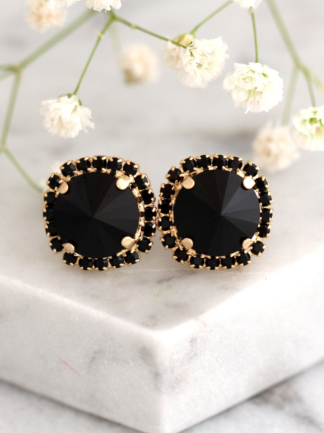 Black EarringsBlack Stud EarringsSwarovski Black