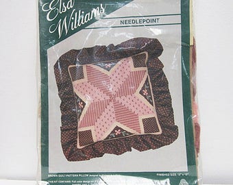 Vintage Elsa Williams Needlepoint Kit, Brown Quilt Pattern Pillow, Needlepoint Pillow Kit
