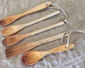 Five VINTAGE primitive wooden spoons. Rustic-vintage kitchen / vintage home