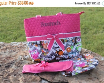 SPRING Pink Grey Chevron Diaper Bag Tote with Bow Personalize or monogram Included