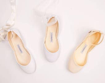 The Wedding Shoes | Bridal Ballet Flats | The Low Heel Shoes for Brides | Classic White or Ivory Wedding Flats | Made to Order
