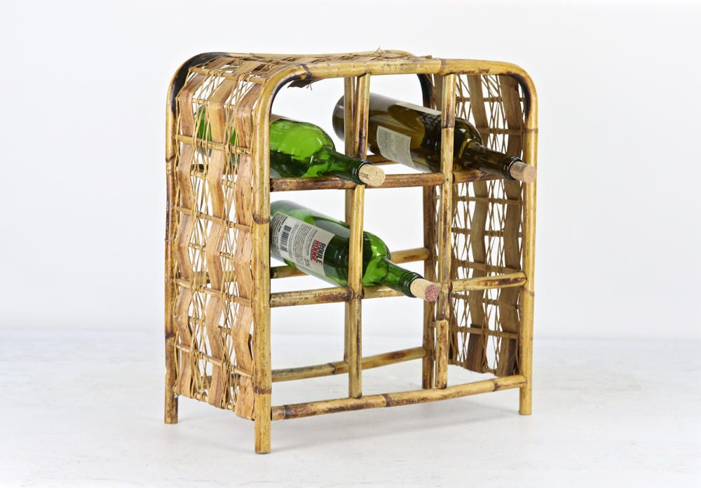 Bamboo Wine Rack Boho Wine Rack Rattan Wine Rack Vintage