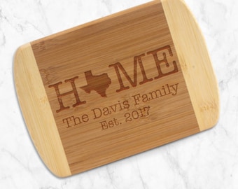 Home with State Personalized Bar Board - Custom Engraved & Eco-Friendly Bamboo Cutting Board, Two Toned Bamboo Board