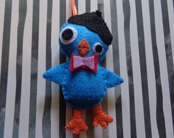 Felt Blue Beatnik Bird Ornament by Pepperland