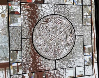Stained glass window plate panel suncatcher clear bevels READY TO SHIP