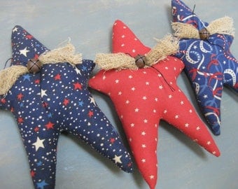 Americana Primitive Star Bowl Fillers- 3 Grungy Fabric Stuffed Stars - Primitive July 4th Decor - Patriotic Bowl Filler - Americana Decor