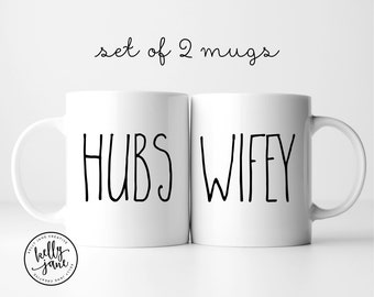 Hubs + Wifey Mugs | His and Hers Coffee Mug Set | Valentine Gift for Married Couple | Anniversary Gift Ideas | Bride & Groom Gift