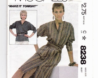 McCall's 8238 Misses Size 10 Pullover Shirt Dress or Tunic Top "Make It Tonight" Vintage Uncut Pattern