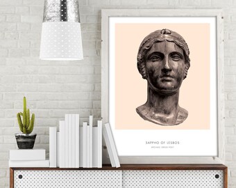 Sappho | Portrait of Sappho, Greek Literature, Sappho Photograph, Sappho Bust Print, Modern Home Decor, Peach and White, Sappho of Lesbos