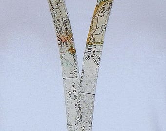 Map Lanyard - Id Badge Holder - Key Lanyard - Teacher Lanyard - Keychain