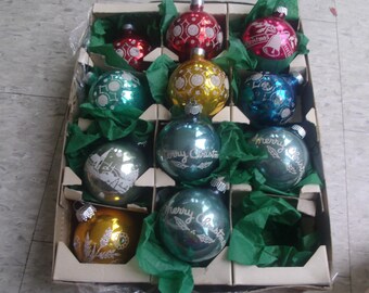 vintage lot 11 glass christmas tree ornaments shiny brite mica