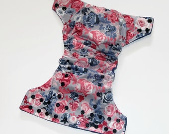 Samantha Rose One Size Pocket Cloth Diaper, Reusable Cloth Diaper, One Size Cloth Nappy, Pocket Cloth Nappy, One Size Diaper Cover, Roses