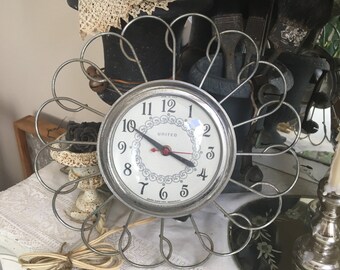 Vintage Wire Electric Glass Domed Face United Wall Clock - United Clock Corp. Brooklyn NY