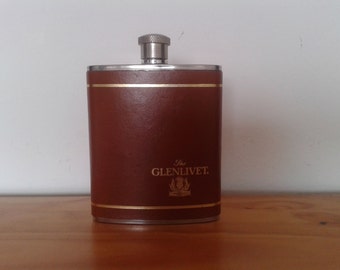 Vintage whiskey hip flask,"The Glenlivet" made in England, Stainless Steel Hip Flask, Boxed English Whiskey Flask