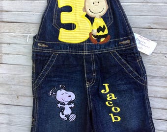 Charlie Brown Birthday Overalls , First Second Third Fourth Birthday, Snoopy Birthday Overalls, Woodstock Birthday Overalls, Peanut Gang