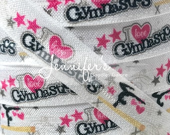 Gymnastics Fold Over Elastic, Elastic By The Yard, FOE Elastic, 5/8", Sports FOE, I Love Gymnastics, Gymnasts, Tumbling