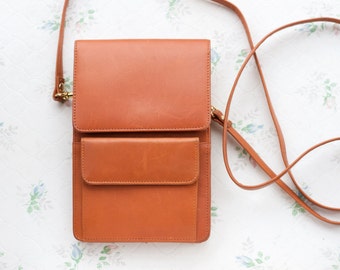 Camel Cross Body Satchel - Leather Small Handbag - Messenger Bag