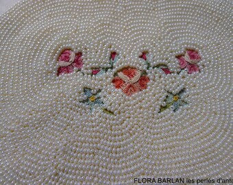 White Hand Beaded Applique MOTIF-125 Fabric main image 1
