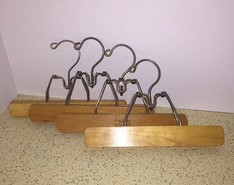 Vintage Wooden Skirt, Pants Hangers Set of 4 - 10" to 10 1/4" Wide