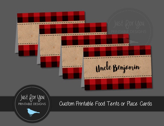 Red Buffalo Plaid Place Cards Food Tents Tags Labels