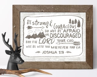 Kids Decor - Rustic Nursery Decor - Boys Room Decor - Childrens Wall Art - Joshua 1 9 - Be Strong And Courageous - Scripture Art - Baby Room