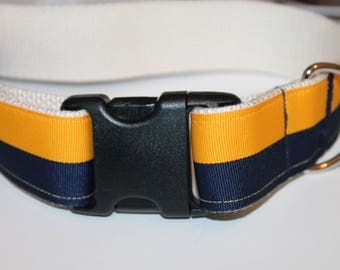 XL Dog Collar Striped Yellow and Navy Wide Dog Collar Preppy Large Dog Collar Boy Dog Collar Giant Dog Collar XL Wide Dog Collar Winter Dog