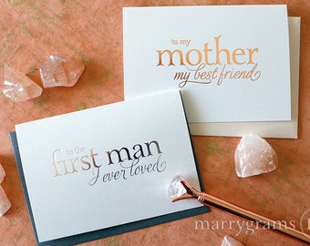 ROSE GOLD FOIL Wedding Card to Your Mom & Dad, Mother of the Bride Cards Card from Daughter, First Man I Ever Loved Father (Set of 2) CS08