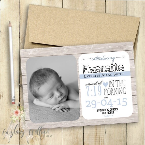 Baby Boy Birth Announcement Rustic Wood PRINTABLE New Baby