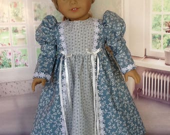 18 inch doll Edwardian style dress. Fits American Girl Dolls. Blue and Ivory .