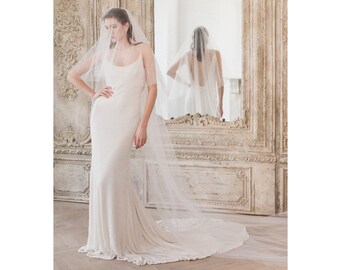 Two Tier Veil with Gold Metallic Edge and Blusher: Fingertip to Cathedral Length - TYRA