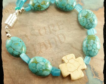 Turquoise Bracelet, cross bracelet, religion, blue bracelet