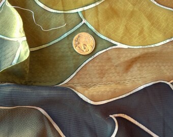 Vintage Japanese silk kimono fabric 101 cm x 36 cm /40" x 14" roketsuzome autumn greens