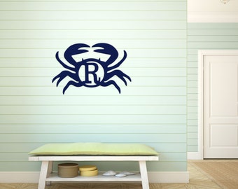 Crab Wall Decor - Monogram Wall Decor - Wood Wall Decor - Personalized Decor - Wood Monogram - Beach Decoration - Wreath Decor - Gift