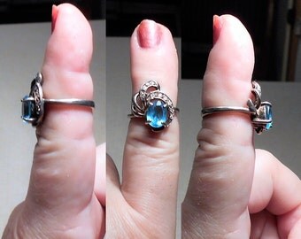 Sterling & Blue Rhinestone RING, Vintage Sterling Ring, Size 5.5. Only 39.90