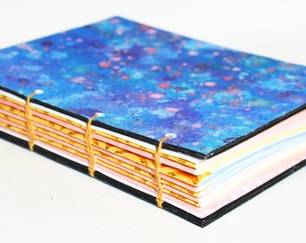 Hand bound Journal Coptic notebook - blue watercolour