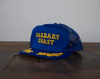 Vintage Barbary Coast Hotel & Casino Cromwell Las Vegas blue and gold Baseball trucker hat, rare barbary coast hotel, rare trucker hat