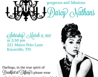Breakfast at Tiffany's Bridal Shower Theme, Audrey Hepburn inspired invitations, Tiffany Blue Bridal Shower, Tiffany's Bridal Shower Theme