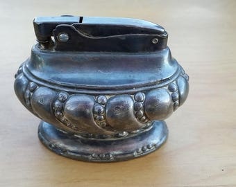 Vintage Ronson Crown Lighter Beaded Design Silver Plate Wick Lighter