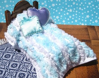 Dollhouse Bedspread Miniature Chenille Bedspread Aqua Blue Dollhouse Bedspread 12th Scale Bedding Small Doll Bedding Mini Chenille Bedspread