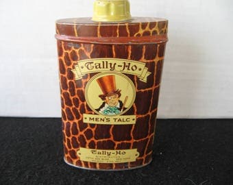 Vintage Tally-Ho Men's Talc powder Tin Great Graphics