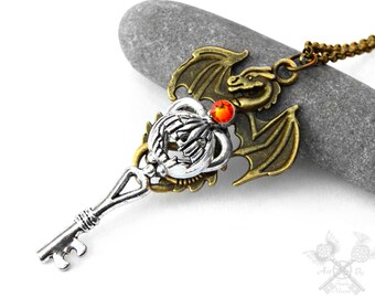 Pumpkin Dragon Key Necklace / Halloween Jewelry / Skeleton Key Necklace / Key to my Heart Necklace / Halloween Necklace / Halloween Costume