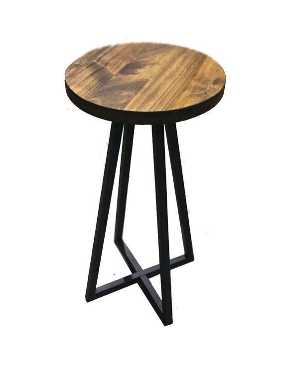 Side table solid wood top steel baseend tablemodern