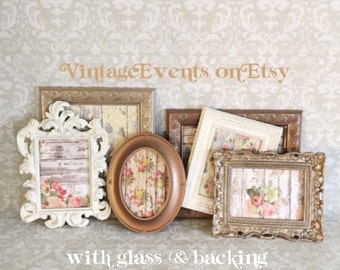 Rustic PICTURE FRAMES - brown cream gold - ornate - rustic romantic -shabby chic wedding - nursery - Glass N Backing