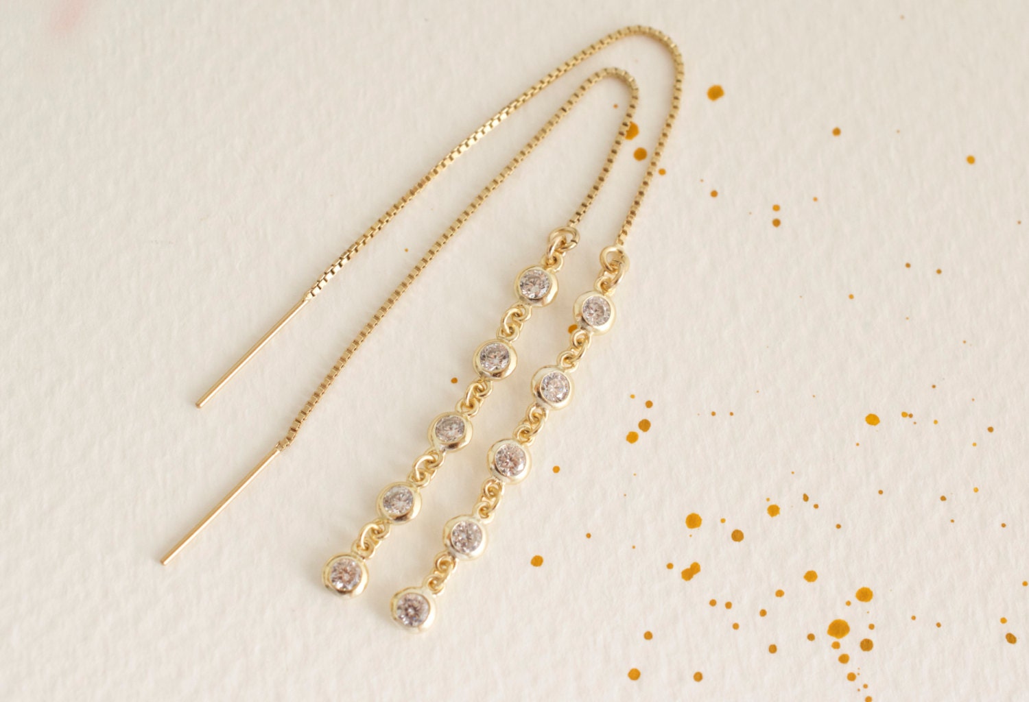 Cz gold threader earrings 14K goldfilled ear thread long