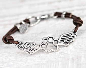 Paws Forever Bracelet -Dog Paw Bracelet - Puppy Jewelry - Puppy Paw Bracelet - Leather Wing Bracelet - B488