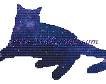 Cat Cross Stitch, Space Cat, Counted Cross Stitch Kit, Monet Cross Stitch, Point De Croix, Sleeping Cat, Cat in Heaven, Space cross stitch